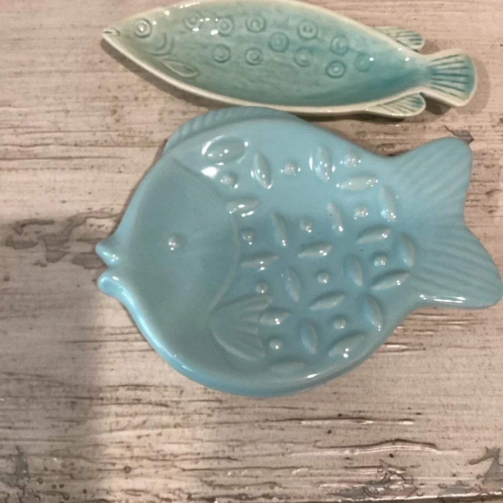Ceramic Fish-Shaped trinket or Dish Set - Blue and Green
